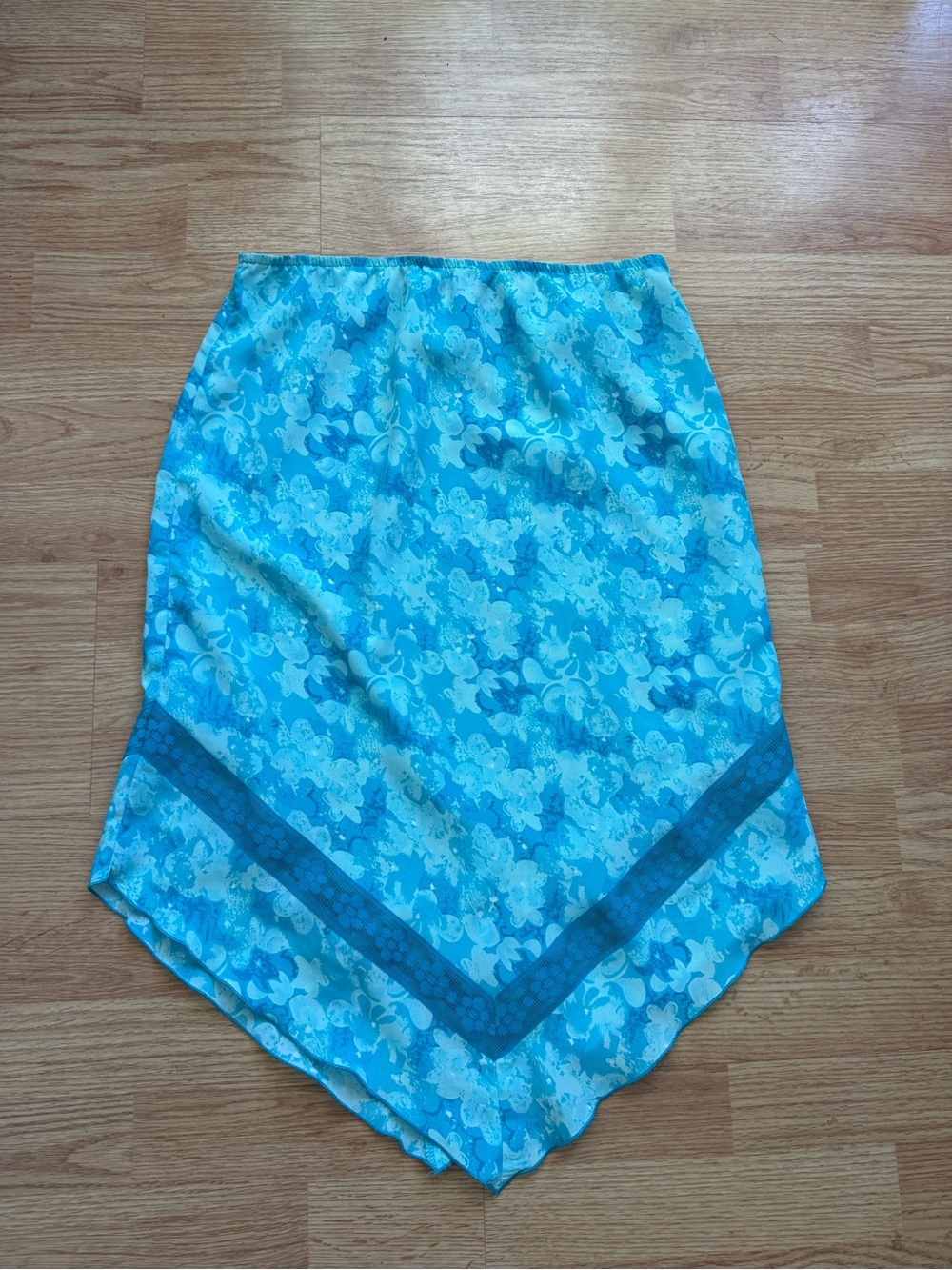 Vintage Y2K Xhilaration Turquoise Floral Asymmetrical Handkerchief Hem Skirt